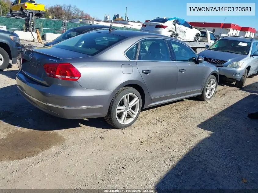 1VWCN7A34EC120581 2014 Volkswagen Passat 2.0L Tdi Sel Premium