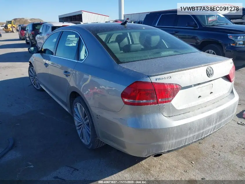 1VWBT7A38EC091278 2014 Volkswagen Passat 1.8T Sport