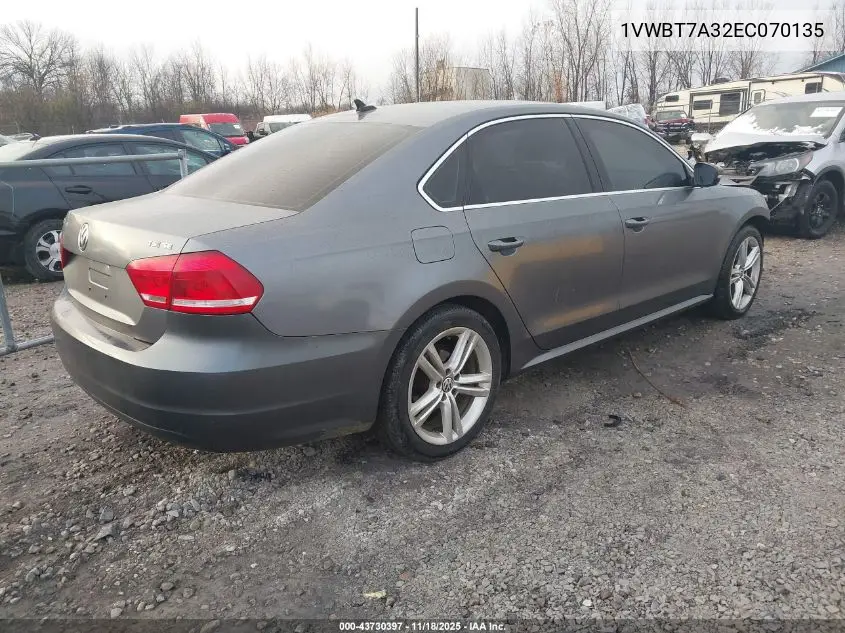 1VWBT7A32EC070135 2014 Volkswagen Passat 1.8T Se