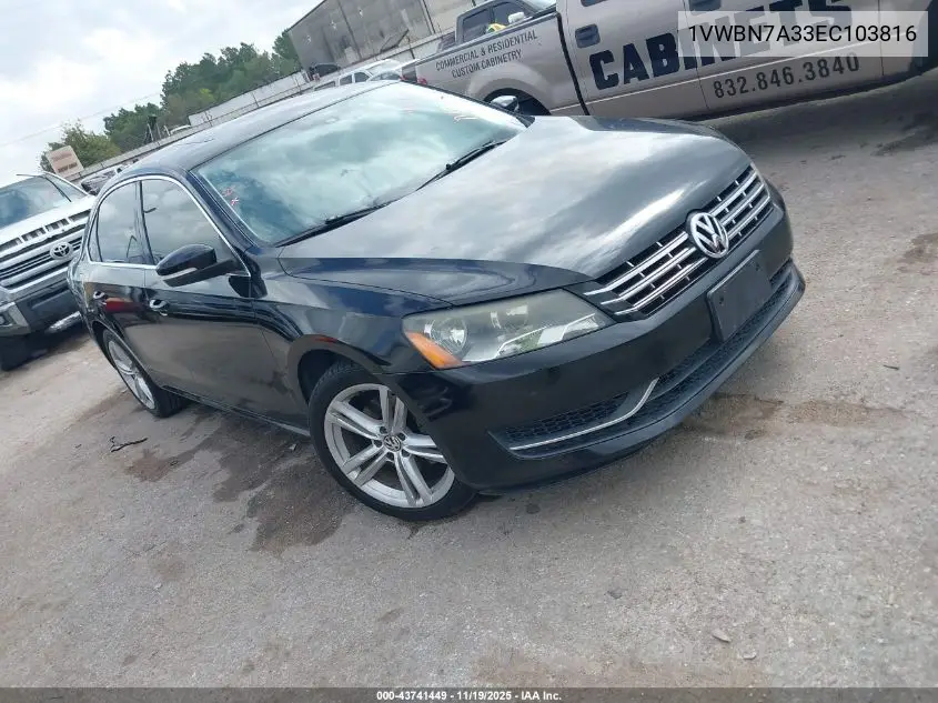 1VWBN7A33EC103816 2014 Volkswagen Passat 2.0L Tdi Se