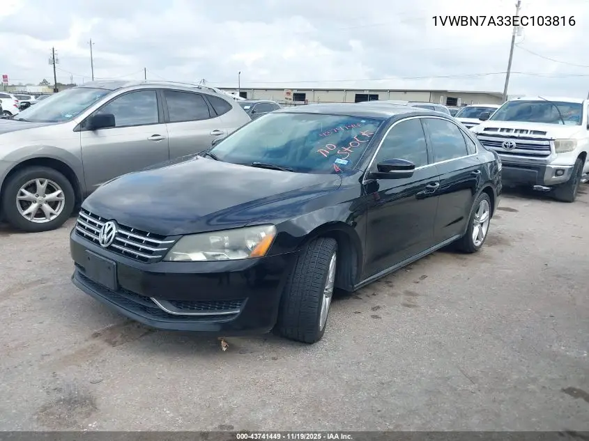 1VWBN7A33EC103816 2014 Volkswagen Passat 2.0L Tdi Se