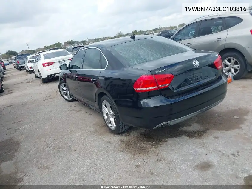 1VWBN7A33EC103816 2014 Volkswagen Passat 2.0L Tdi Se
