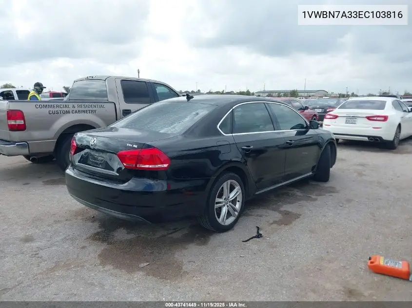1VWBN7A33EC103816 2014 Volkswagen Passat 2.0L Tdi Se
