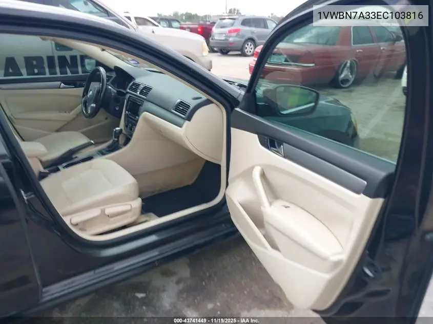 1VWBN7A33EC103816 2014 Volkswagen Passat 2.0L Tdi Se