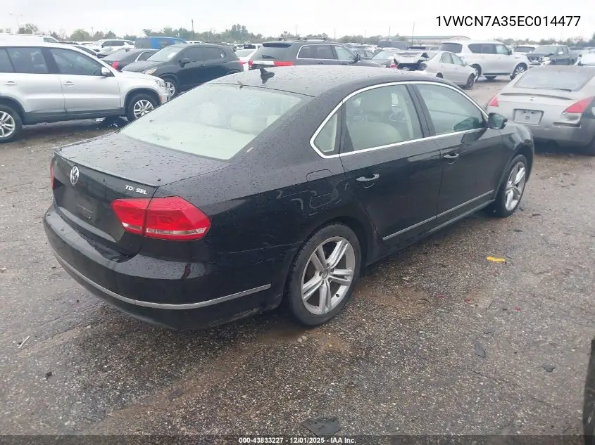 1VWCN7A35EC014477 2014 Volkswagen Passat 2.0L Tdi Sel Premium