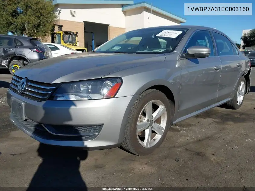 1VWBP7A31EC003160 2014 Volkswagen Passat 2.5L Se