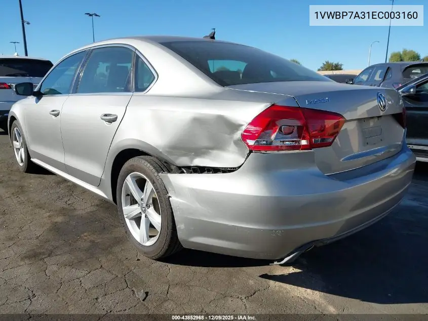1VWBP7A31EC003160 2014 Volkswagen Passat 2.5L Se