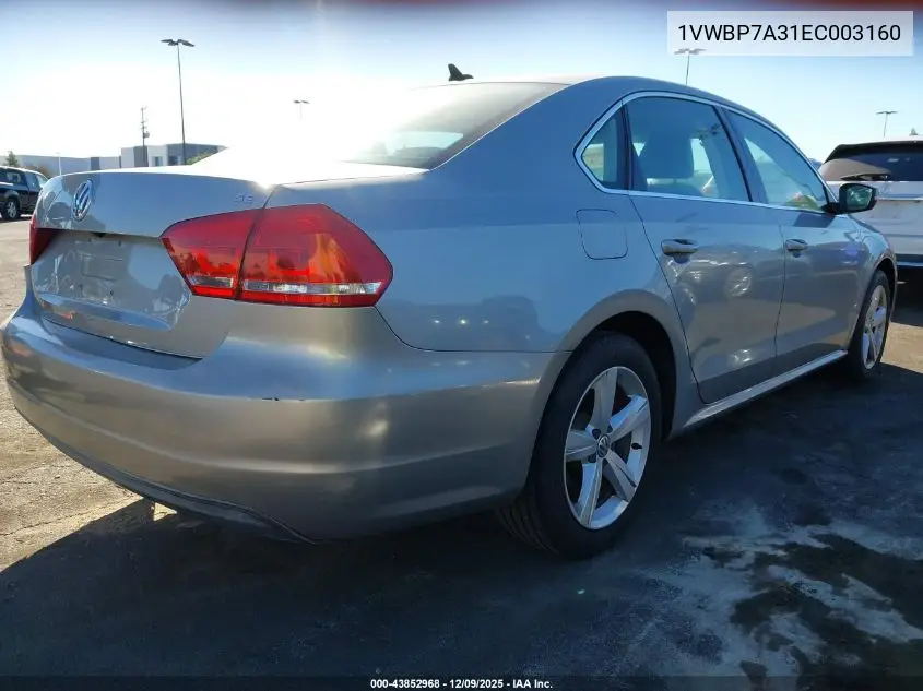 1VWBP7A31EC003160 2014 Volkswagen Passat 2.5L Se