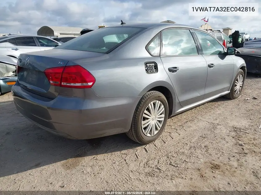 1VWAT7A32EC042816 2014 Volkswagen Passat 1.8T S