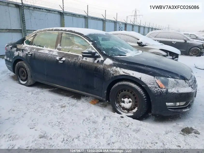 1VWBV7A3XFC026086 2015 Volkswagen Passat 2.0 Tdi Comfortline