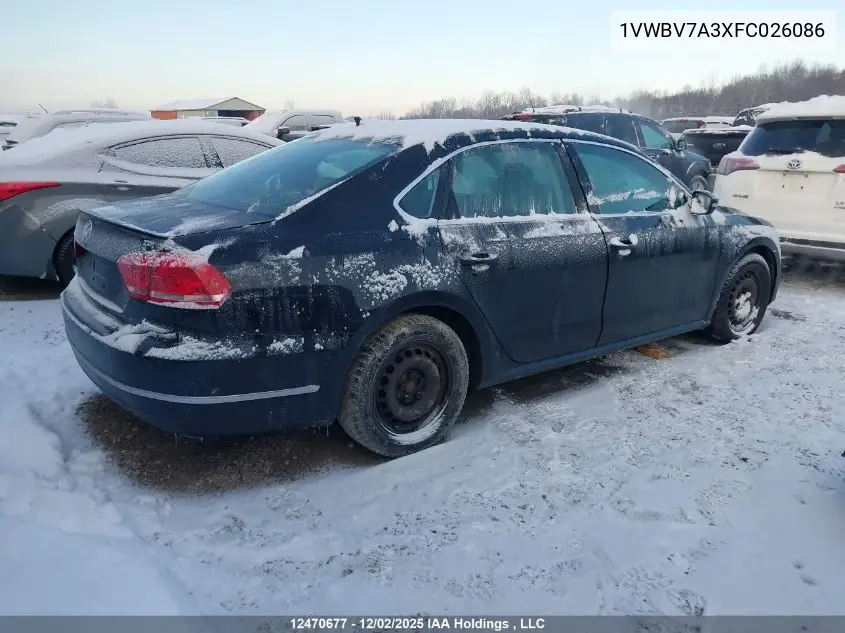 1VWBV7A3XFC026086 2015 Volkswagen Passat 2.0 Tdi Comfortline