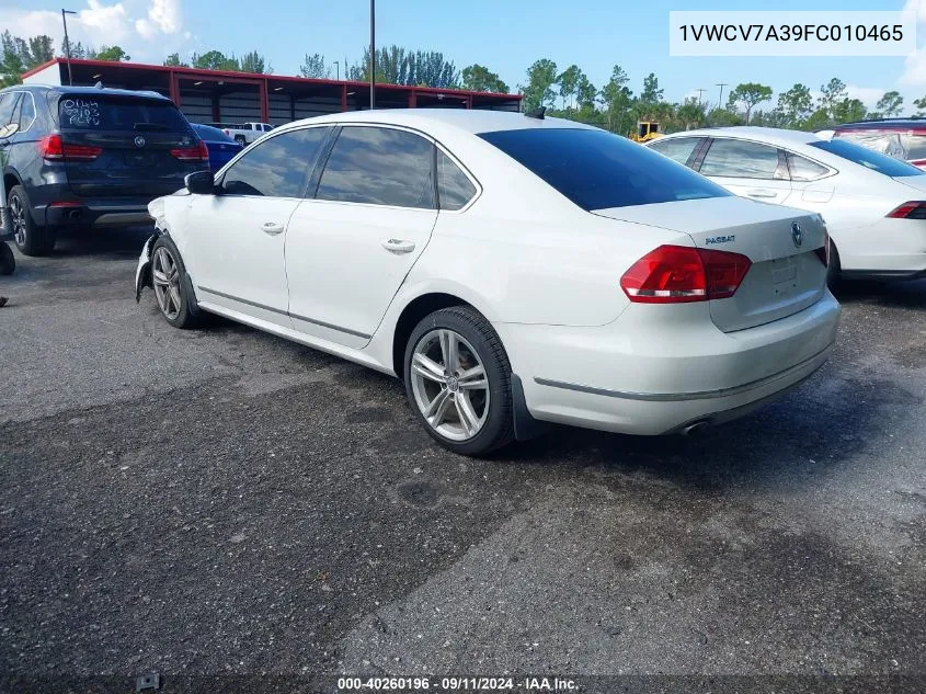 1VWCV7A39FC010465 2015 Volkswagen Passat Sel