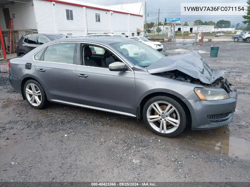 1VWBV7A36FC071154 2015 Volkswagen Passat 2.0L Tdi Se