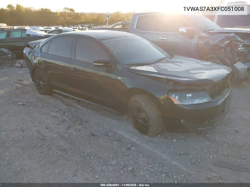 1VWAS7A3XFC051008 2015 Volkswagen Passat 1.8T Wolfsburg Edition