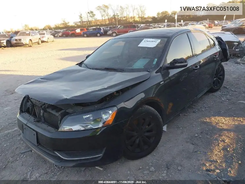 1VWAS7A3XFC051008 2015 Volkswagen Passat 1.8T Wolfsburg Edition