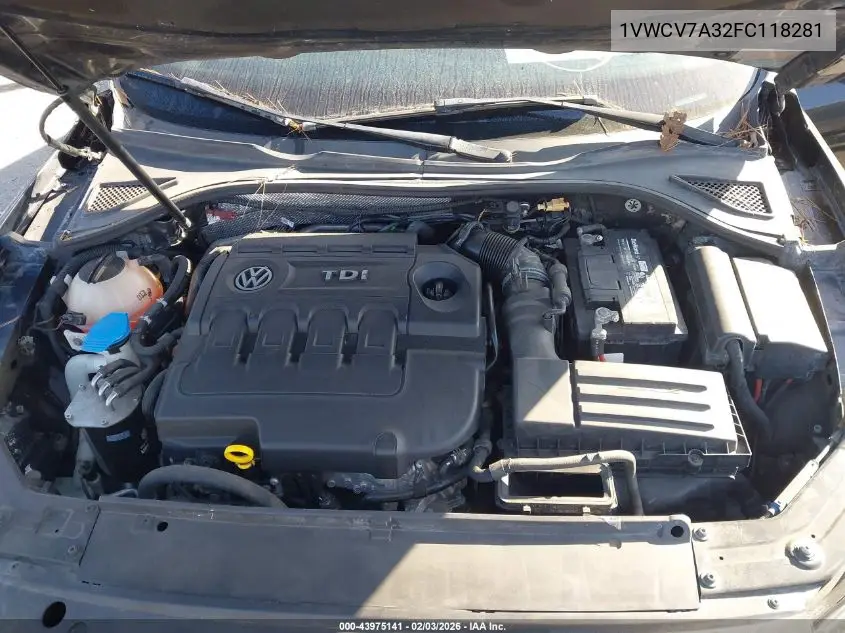 1VWCV7A32FC118281 2015 Volkswagen Passat 2.0L Tdi Sel Premium