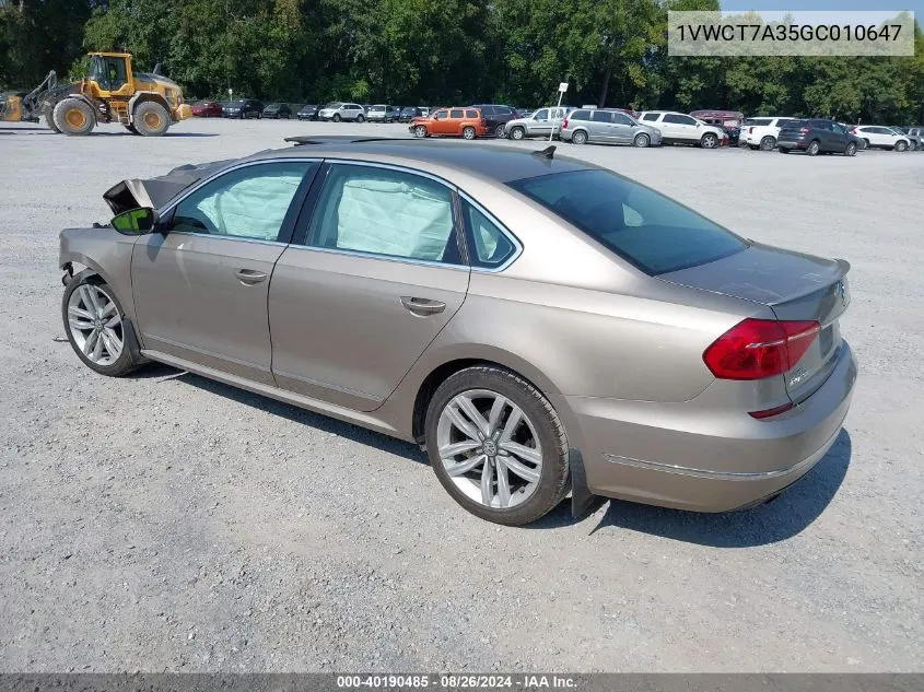 1VWCT7A35GC010647 2016 Volkswagen Passat 1.8T Sel