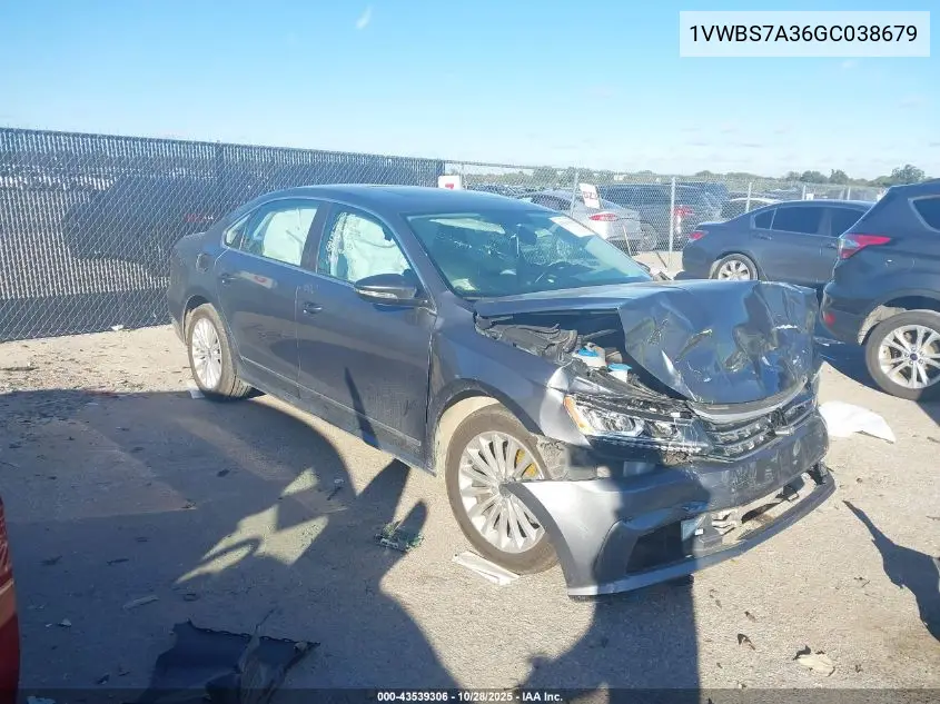 1VWBS7A36GC038679 2016 Volkswagen Passat 1.8T Se