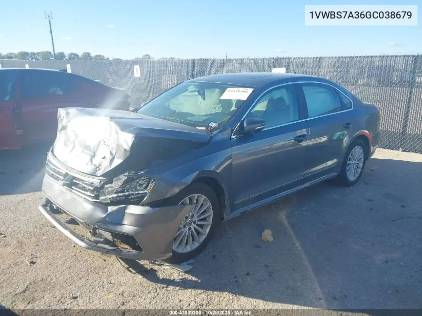1VWBS7A36GC038679 2016 Volkswagen Passat 1.8T Se