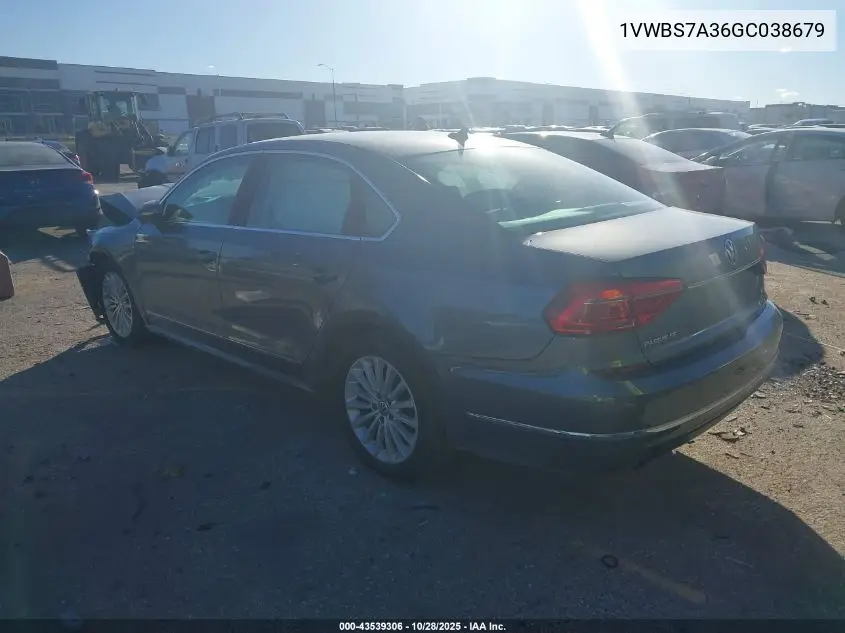 1VWBS7A36GC038679 2016 Volkswagen Passat 1.8T Se