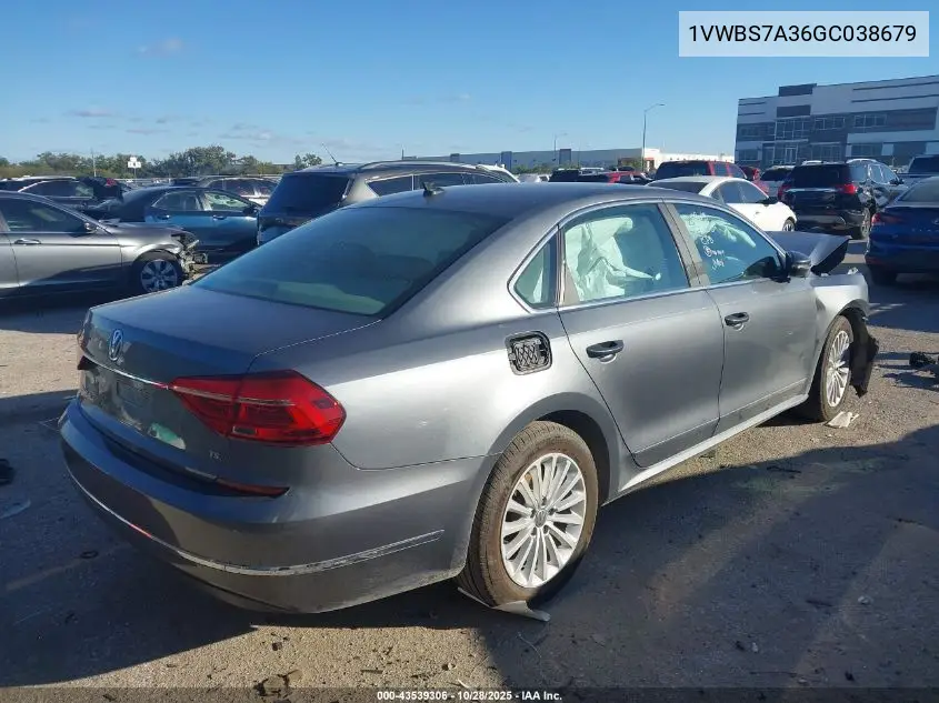 1VWBS7A36GC038679 2016 Volkswagen Passat 1.8T Se