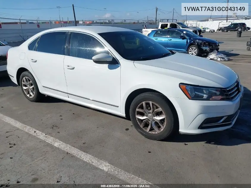 1VWAT7A31GC043149 2016 Volkswagen Passat 1.8T S
