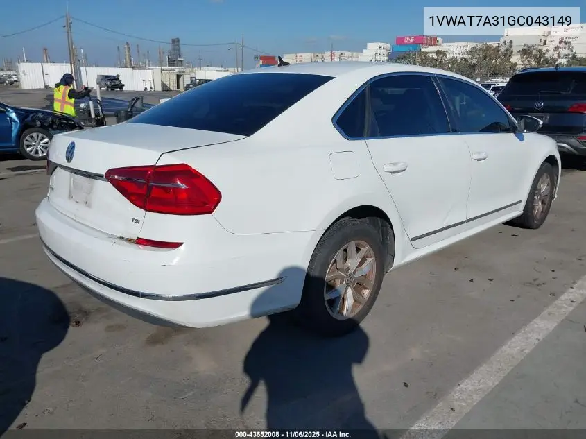 1VWAT7A31GC043149 2016 Volkswagen Passat 1.8T S