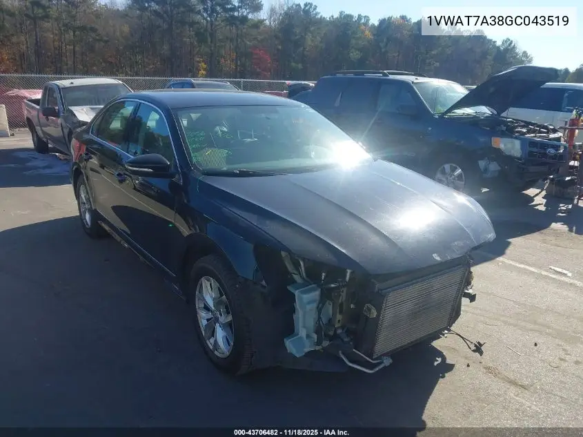 1VWAT7A38GC043519 2016 Volkswagen Passat 1.8T S