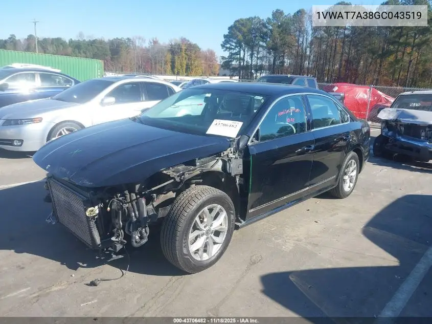 1VWAT7A38GC043519 2016 Volkswagen Passat 1.8T S
