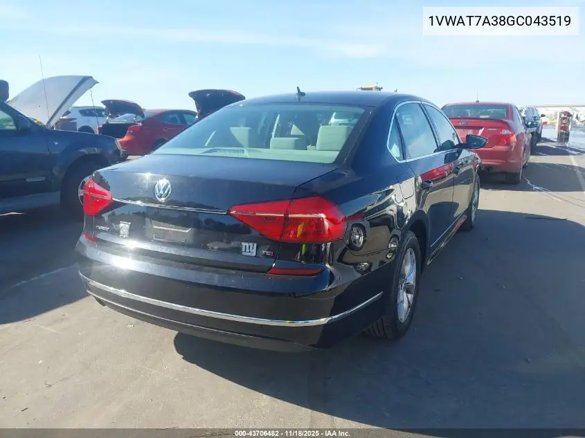1VWAT7A38GC043519 2016 Volkswagen Passat 1.8T S