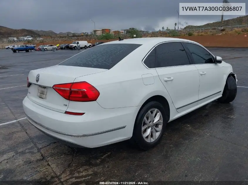 1VWAT7A30GC036807 2016 Volkswagen Passat 1.8T S