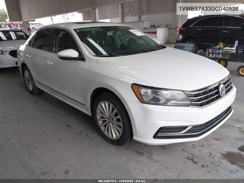 1VWBS7A33GC040938 2016 Volkswagen Passat 1.8T Se