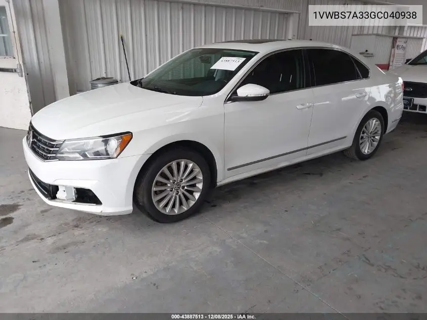 1VWBS7A33GC040938 2016 Volkswagen Passat 1.8T Se
