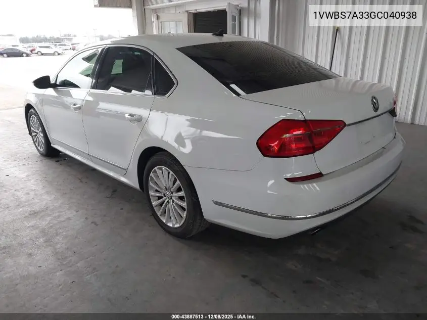 1VWBS7A33GC040938 2016 Volkswagen Passat 1.8T Se