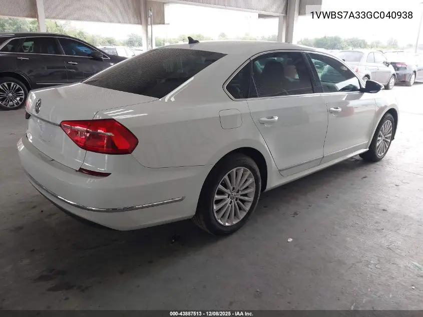 1VWBS7A33GC040938 2016 Volkswagen Passat 1.8T Se