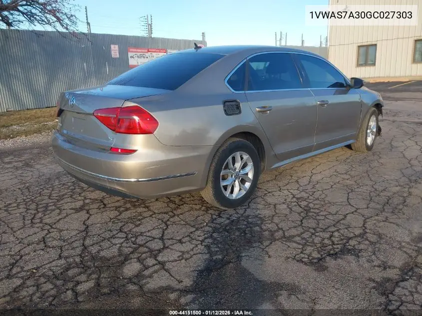 1VWAS7A30GC027303 2016 Volkswagen Passat 1.8T S