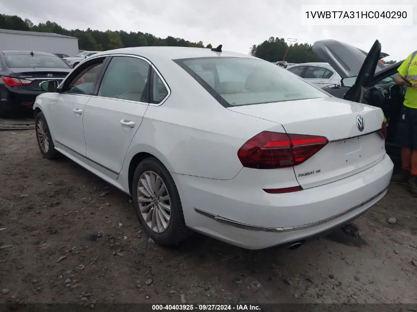 1VWBT7A31HC040290 2017 Volkswagen Passat 1.8T Se