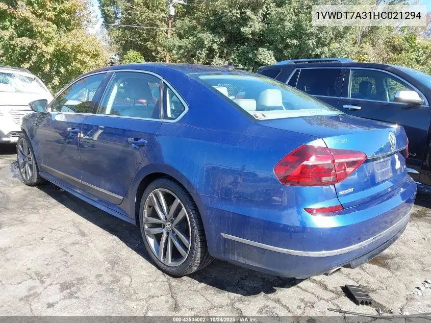 1VWDT7A31HC021294 2017 Volkswagen Passat 1.8T R-Line