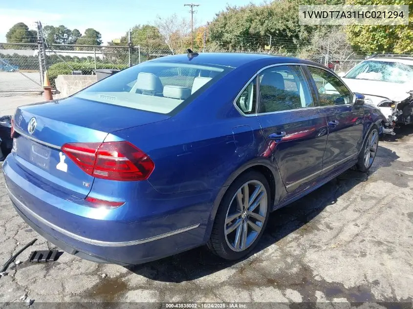 1VWDT7A31HC021294 2017 Volkswagen Passat 1.8T R-Line