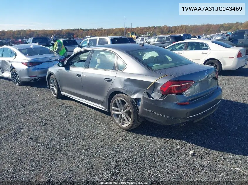 1VWAA7A31JC043469 2018 Volkswagen Passat 2.0T R-Line/2.0T S