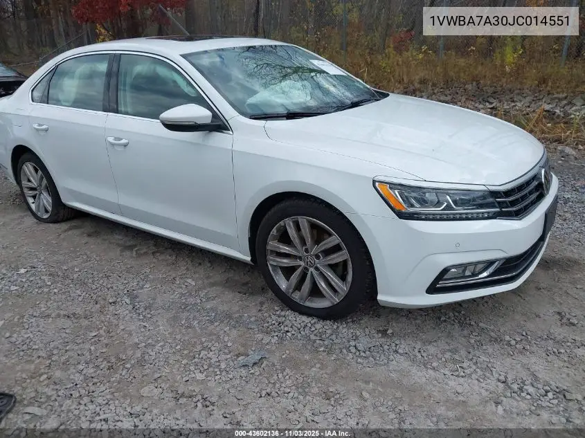 1VWBA7A30JC014551 2018 Volkswagen Passat 2.0T Se