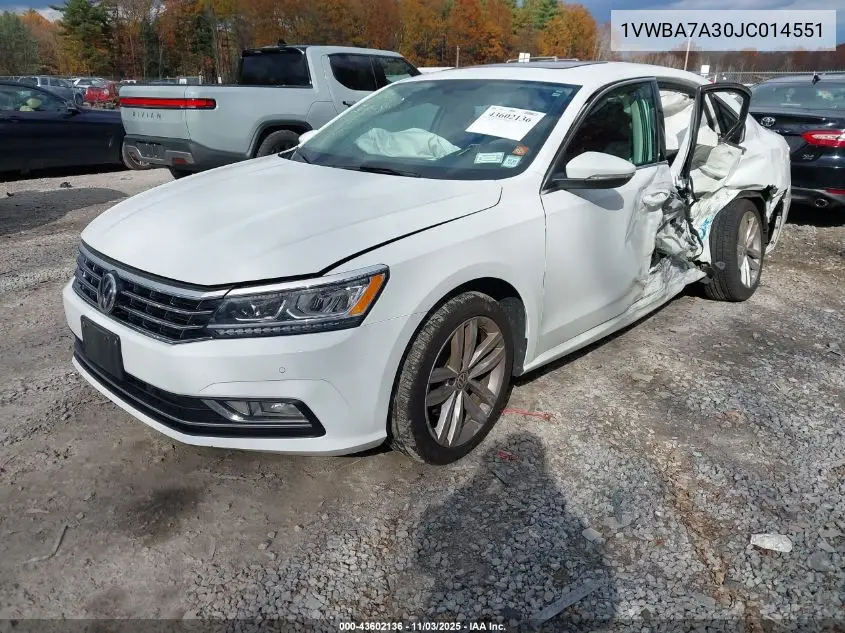 1VWBA7A30JC014551 2018 Volkswagen Passat 2.0T Se