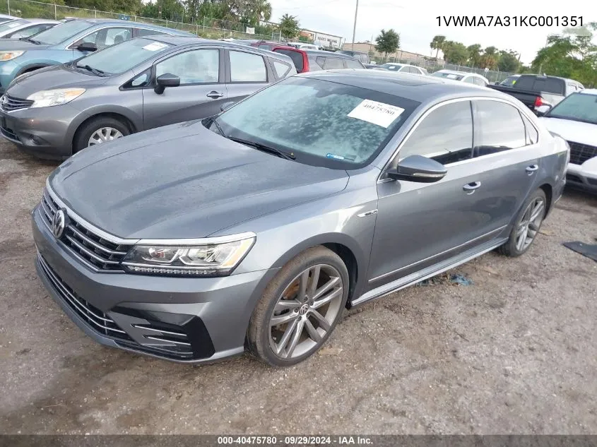 1VWMA7A31KC001351 2019 Volkswagen Passat 2.0T Se R-Line