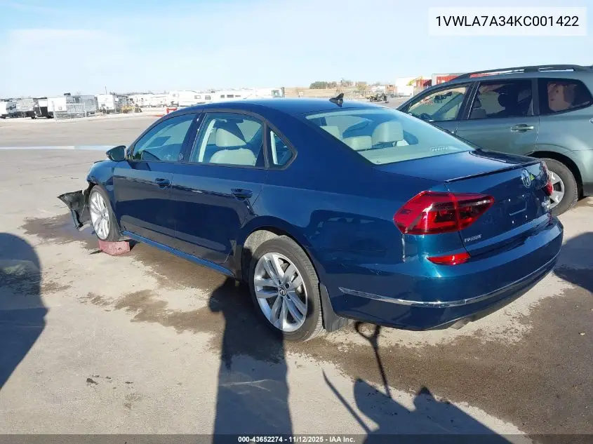 1VWLA7A34KC001422 2019 Volkswagen Passat 2.0T Wolfsburg Edition