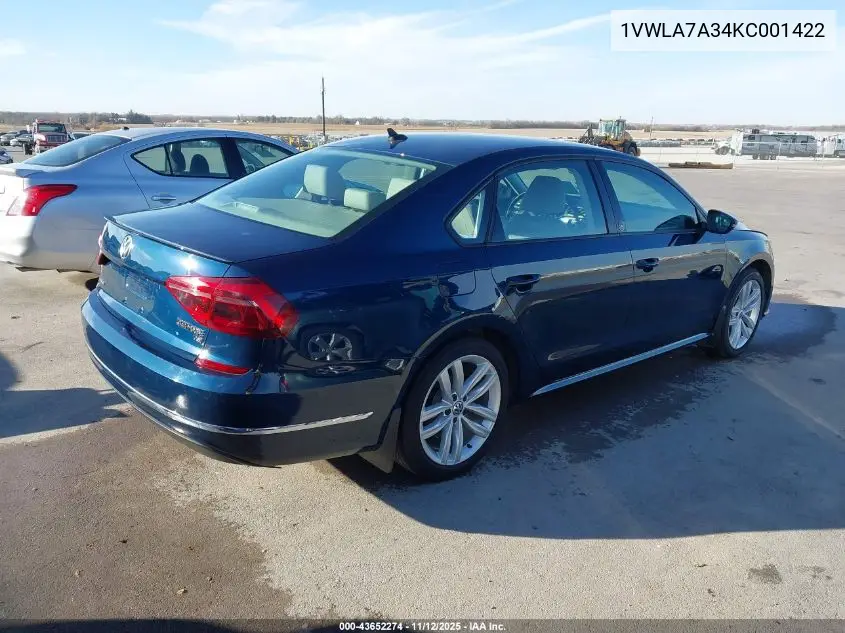 1VWLA7A34KC001422 2019 Volkswagen Passat 2.0T Wolfsburg Edition
