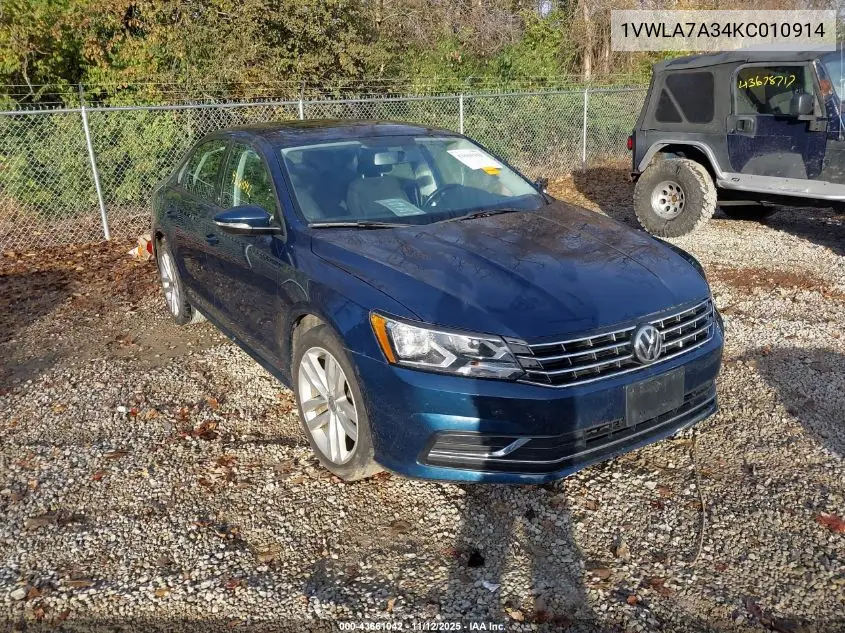 1VWLA7A34KC010914 2019 Volkswagen Passat 2.0T Wolfsburg Edition