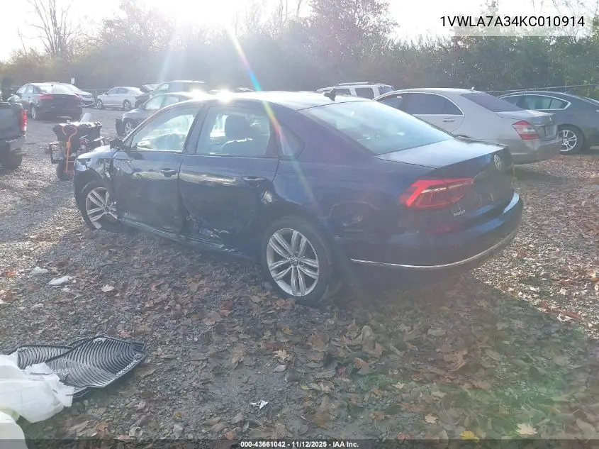 1VWLA7A34KC010914 2019 Volkswagen Passat 2.0T Wolfsburg Edition