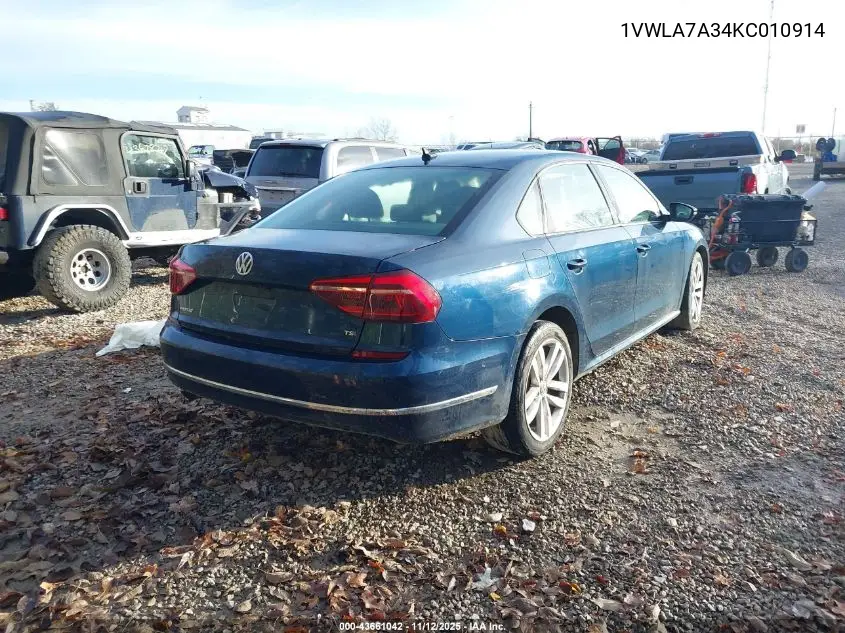 1VWLA7A34KC010914 2019 Volkswagen Passat 2.0T Wolfsburg Edition