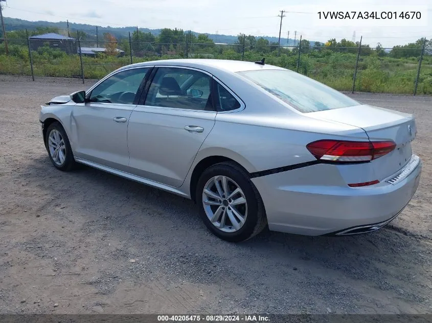 1VWSA7A34LC014670 2020 Volkswagen Passat 2.0T Se