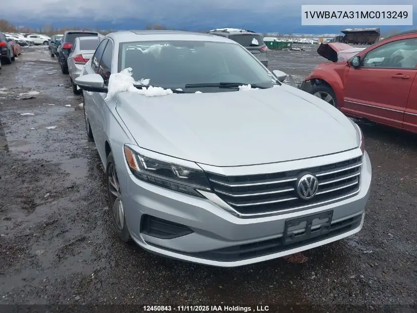 1VWBA7A31MC013249 2021 Volkswagen Passat Highline